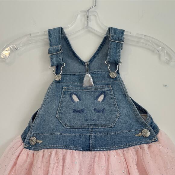 OshKosh B'gosh Denim and Glitter Pink Tulle Overall Dress, Toddler Girl Size 2T - Picture 3 of 7
